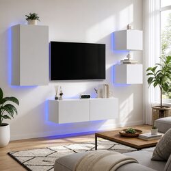 Engineered Wood Wall-Mounted TV Cabinets with LED Lights