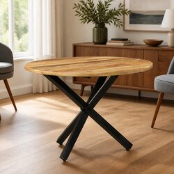 Round Dining Table with Mango Wood and Steel Legs 100x100x75cm