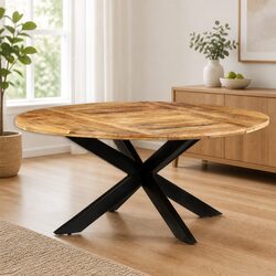 Round Dining Table 175cm with Rough Mango Wood Top