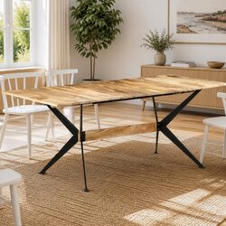 Solid Mango Wood Dining Table with Industrial Design 180x90x76cm