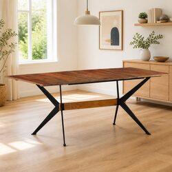 Solid Mango Wood Dining Table with Industrial Design 180x90x76 cm
