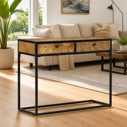 Console Table with Drawers 100x35x75 cm - Solid Wood and Steel
