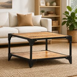 Coffee Table in Solid Mango Wood with Storage Shelf