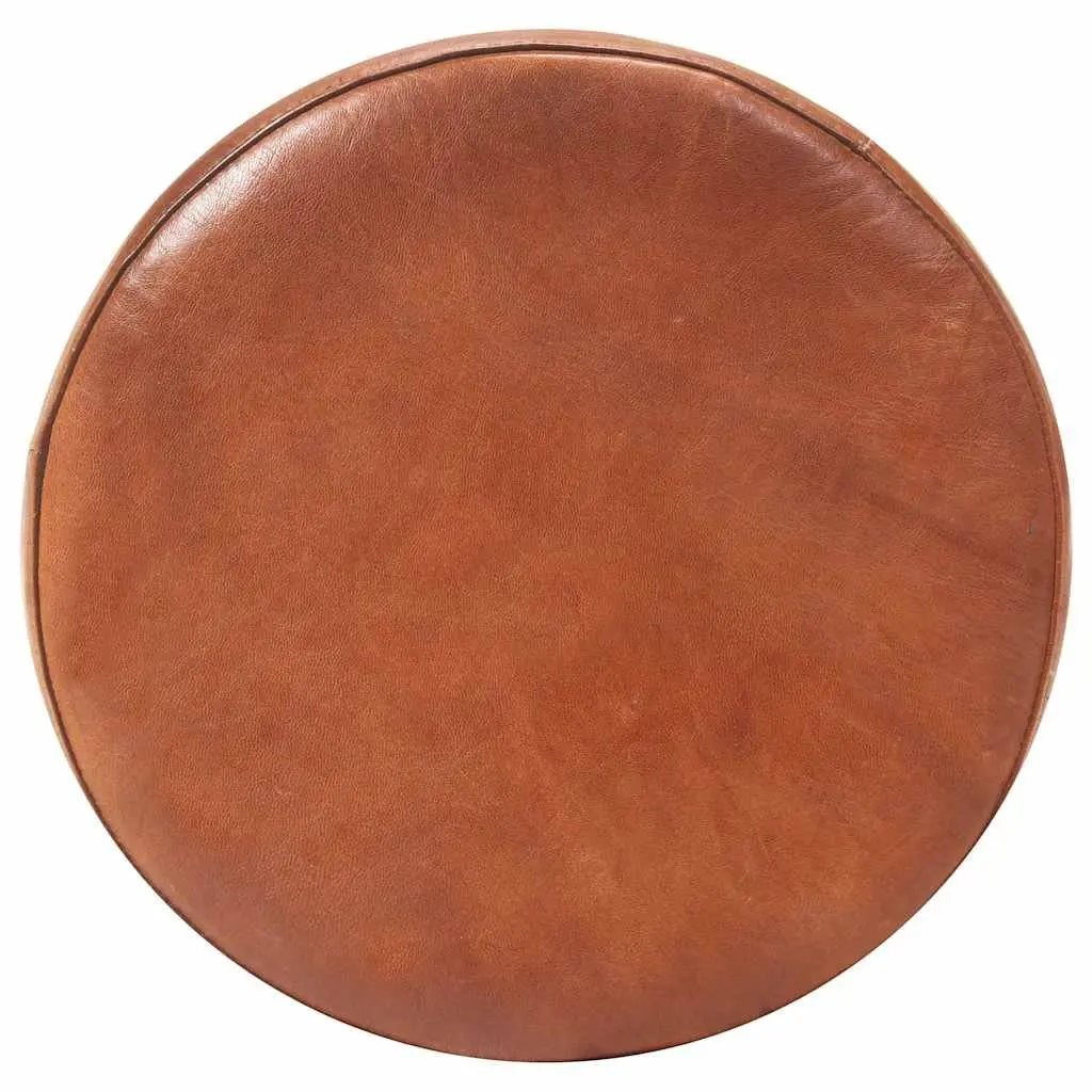 Bar Stools 2 pcs Brown Real Leather Seats Footrest Kitchen Dining Room Furniture