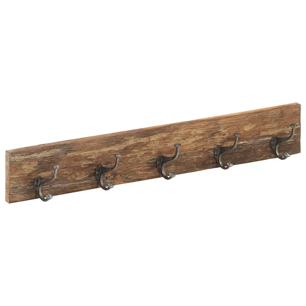 Coat Rack 5 Hook Hall Hanger Brown Solid Reclaimed Wood Home Organization