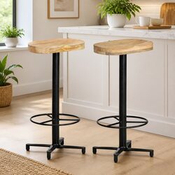 Set of 2 Bar Stools 76 cm Brown Solid Wood with Iron Base