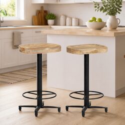 Bar Stools 2 Pack 66 cm Solid Mango Wood with Footrests