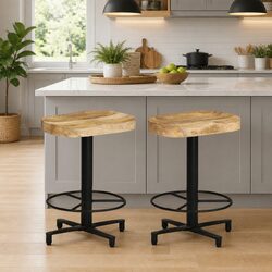 Bar Stools 2 pcs, 52 cm Solid Mango Wood with Iron Base