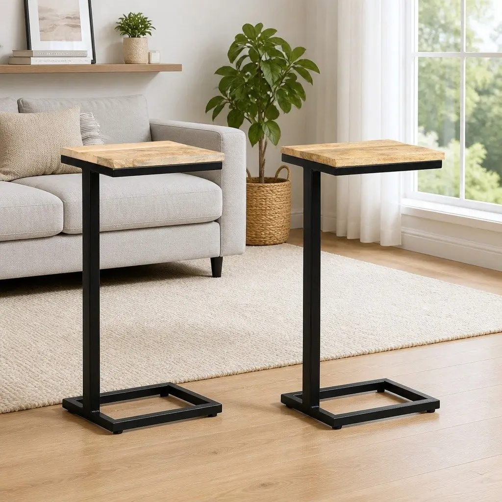 Side Tables Comfort Brown Rough Mango Wood 2 Piece Set