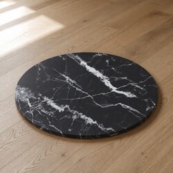 Tempered Glass Round Table Top with Black Marble Design
