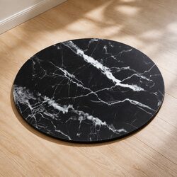 Tempered Glass Round Table Top With Black Marble Pattern 50cm