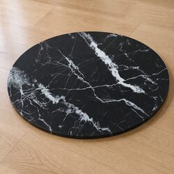 Tempered Glass Round Table Top with Black Marble Design Ø70cm
