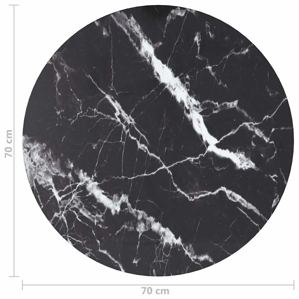 Tempered Glass Table Top Round Black Marble Design Ø70cm Dining Coffee Tabletop