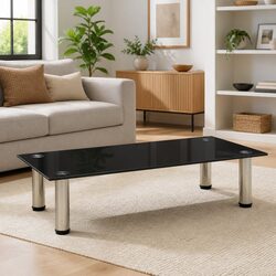 Black Tempered Glass TV Stand with Stainless Steel Frame