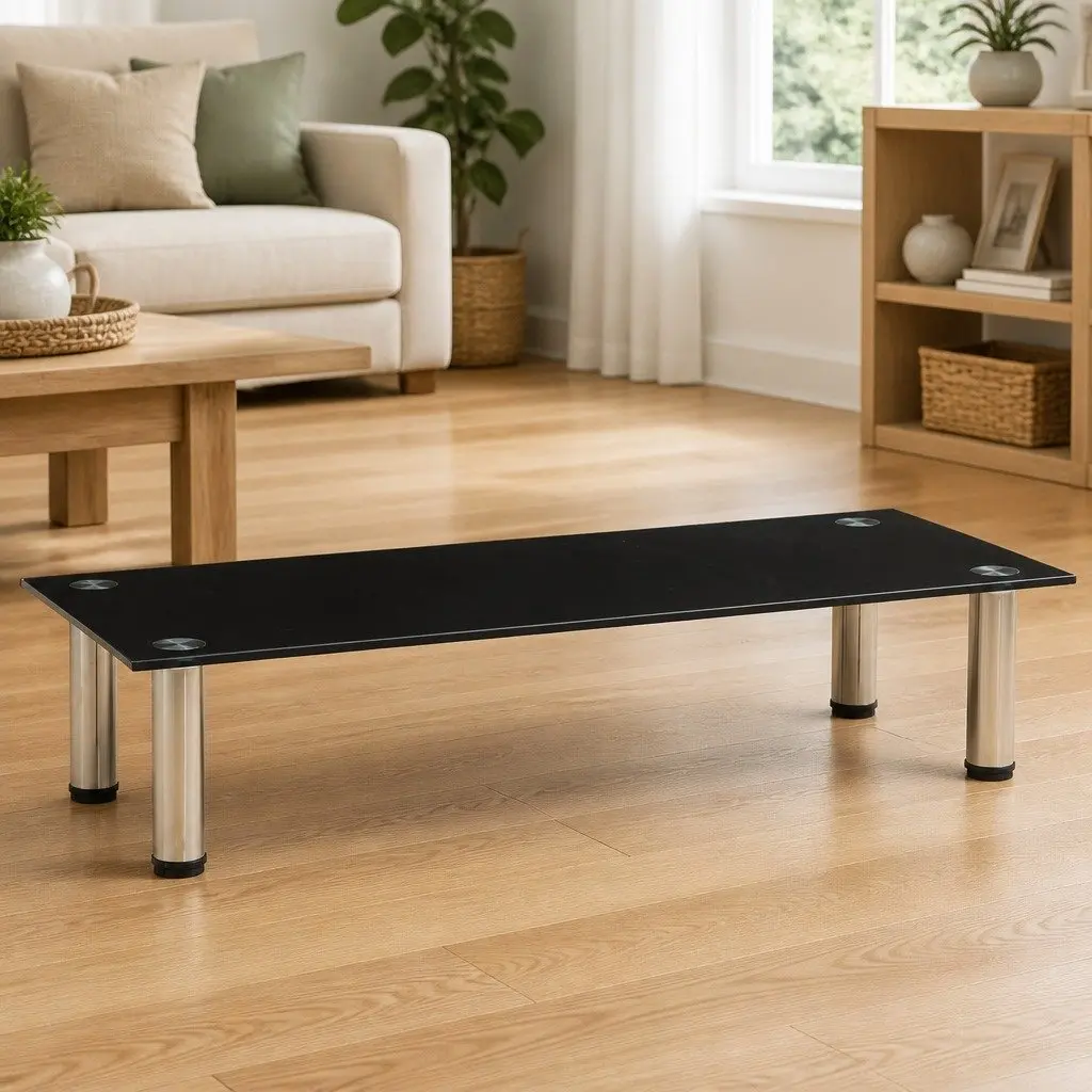 TV Stand Modern Tempered Glass Black 80 x 35 x 17 cm