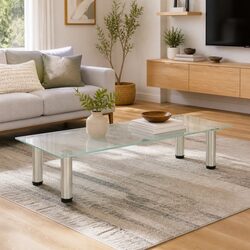 Tempered Glass TV Stand with Stainless Steel Frame