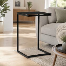 Tempered Glass Side Table with Steel Frame