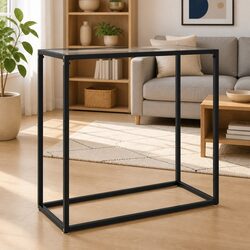 Functional Console Table with Tempered Glass and Steel Frame