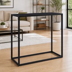 Tempered Glass Console Table with Powder-Coated Steel Frame