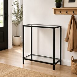 Tempered Glass Console Table with Shelf Storage Details