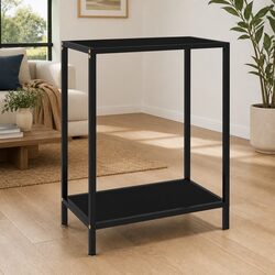 Black Console Table with Tempered Glass and Steel Frame