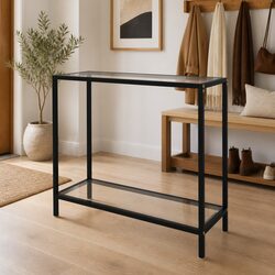 Functional Console Table with Tempered Glass and Steel Frame