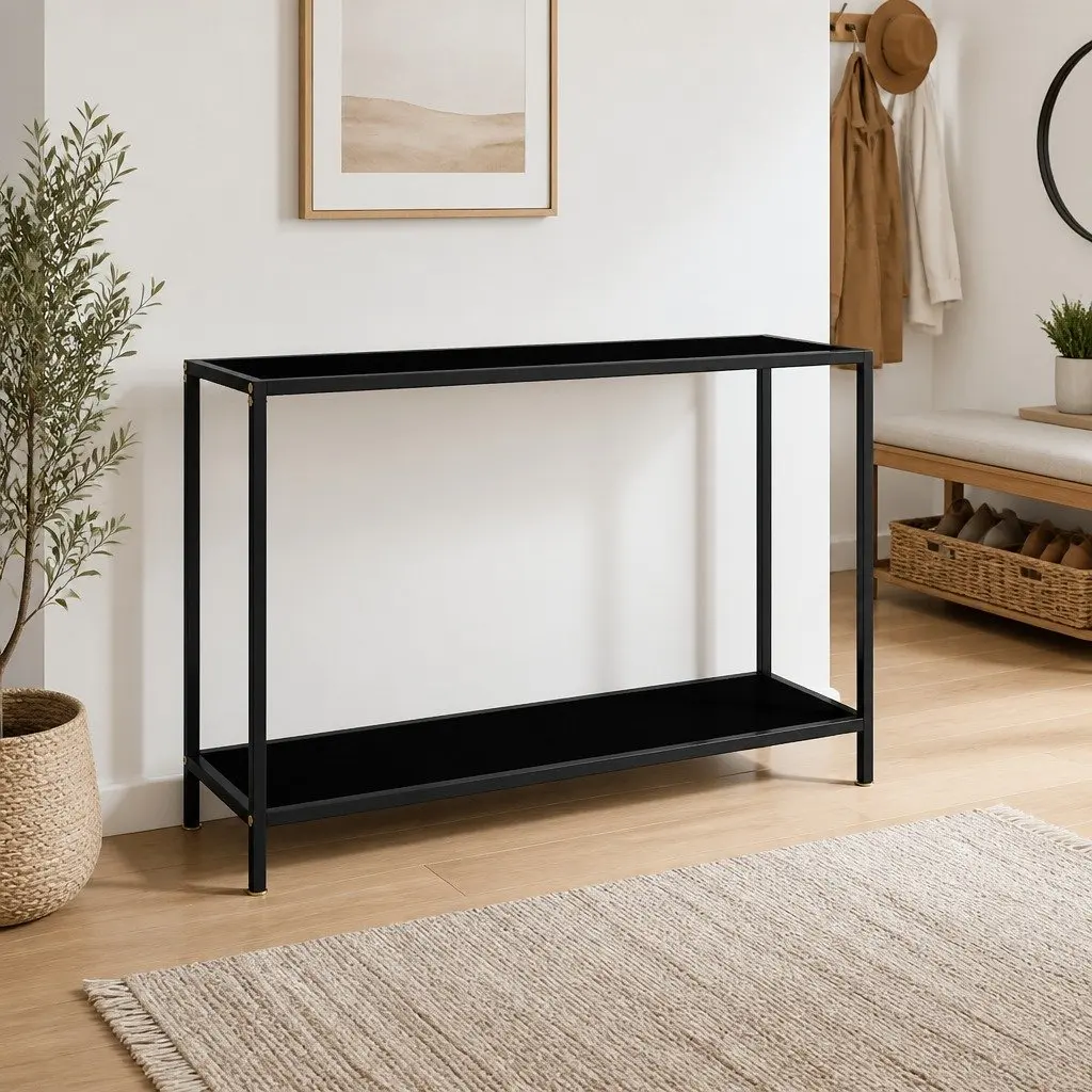 Console Table Modern Black Glass Top Steel Frame 120x35x75cm
