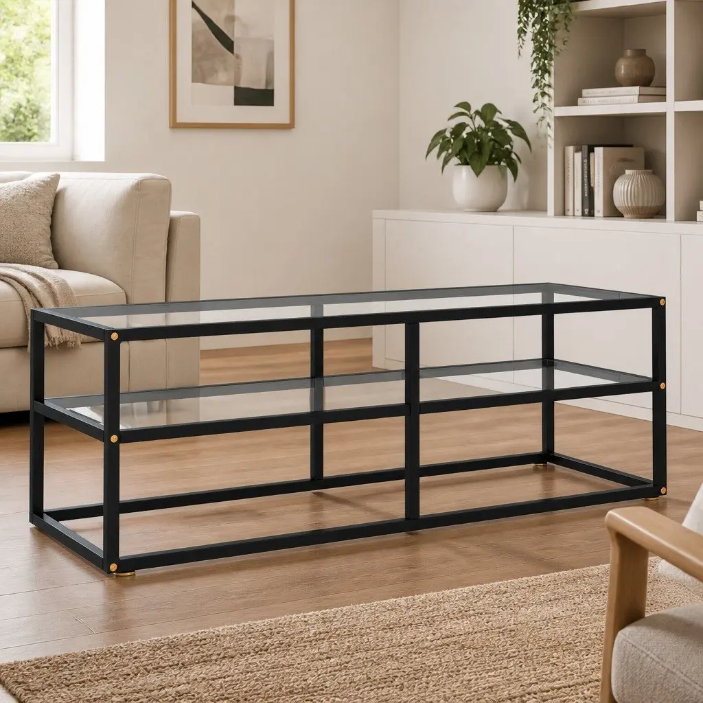 TV Cabinet with Tempered Glass Shelving Black 120 x 40 x 40 cm