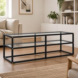 Black TV Cabinet with Tempered Glass Shelves