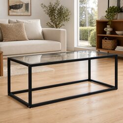 Black Coffee Table with Tempered Glass Surface
