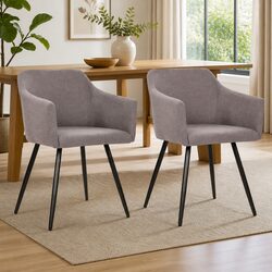 Set of 2 Ergonomic Dining Chairs with Taupe Padded Seats