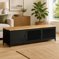 Black Mango Wood TV Cabinet 130x30x37 cm