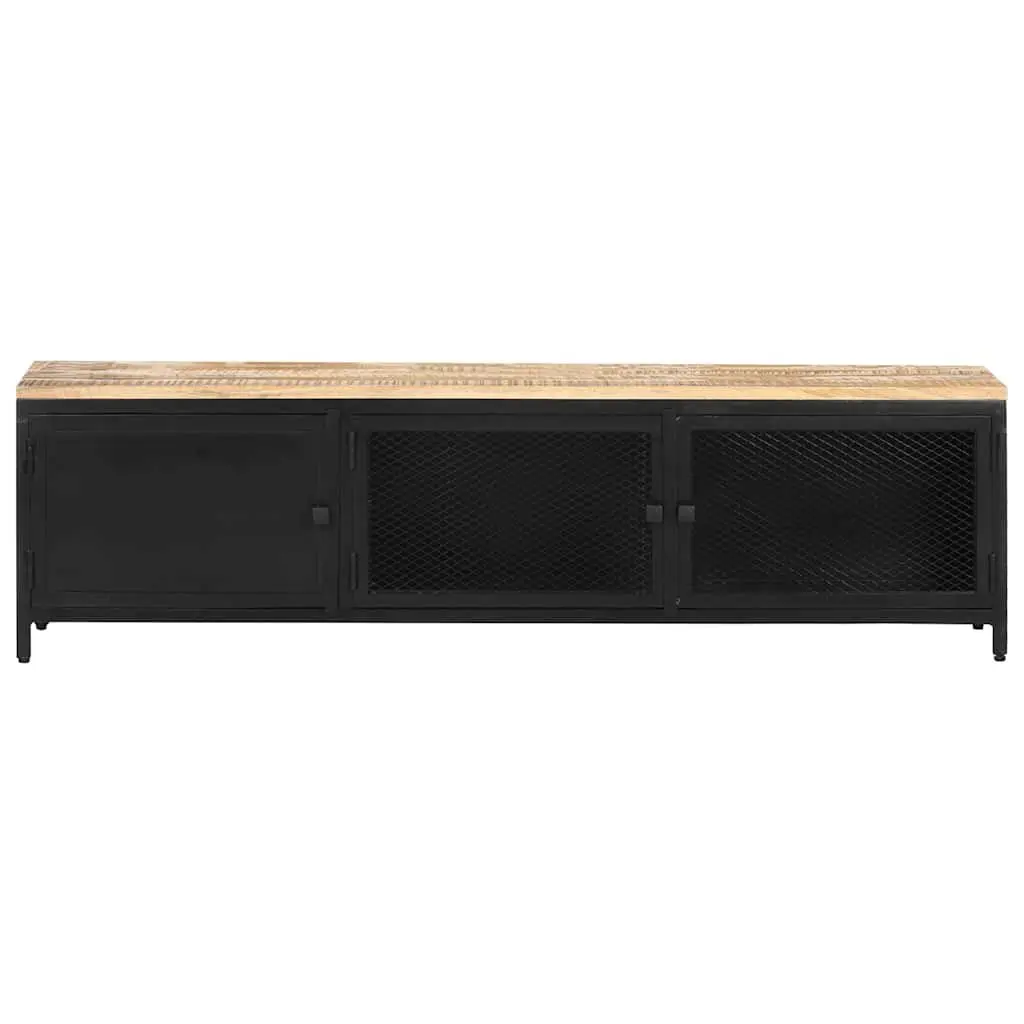 Black Industrial TV Cabinet 130x30x37cm Lowboard Solid Mango Wood