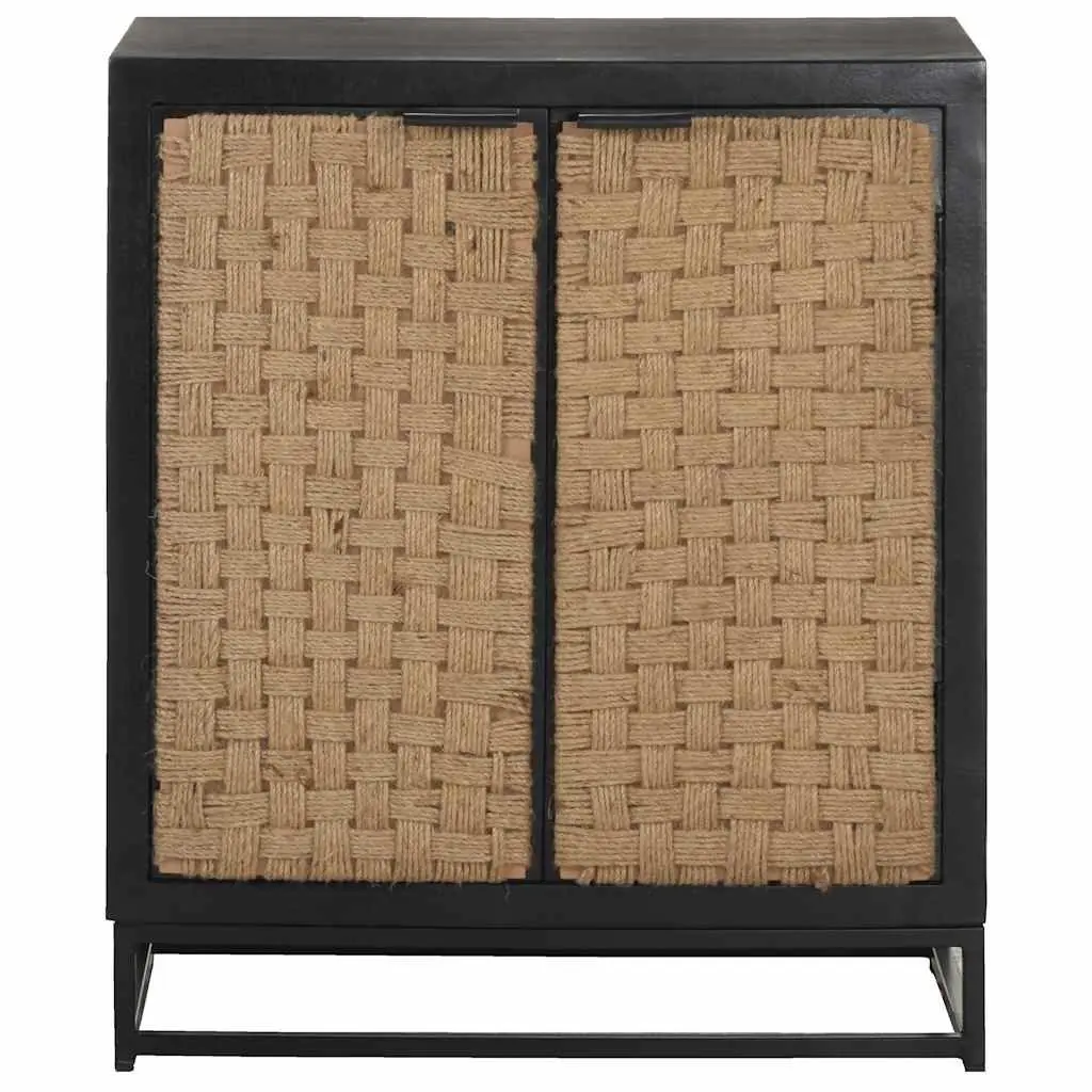 Sideboard Industrial Style Solid Mango Wood Two Doors 60x35x70 cm Black