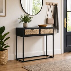 Console Table with Two Drawers, Solid Mango Wood