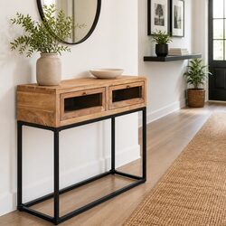 Console Table 90x35x76 cm in Solid Acacia Wood and Steel