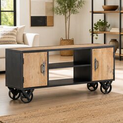 Industrial TV Cabinet 110x30x49cm with Steel Frame