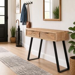 Console Table with Steel Frame and Live Edges 100x35x76 cm