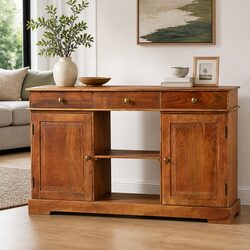 Solid Acacia Wood Sideboard 135x35x75cm Storage Cabinet