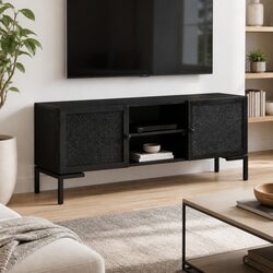 Solid Mango Wood and Steel TV Cabinet with Doors