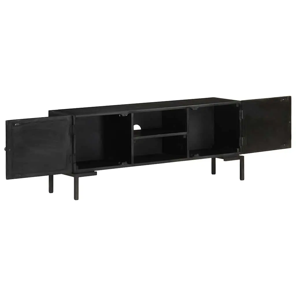 TV Cabinet Solid Wood Storage Unit 115cm Black