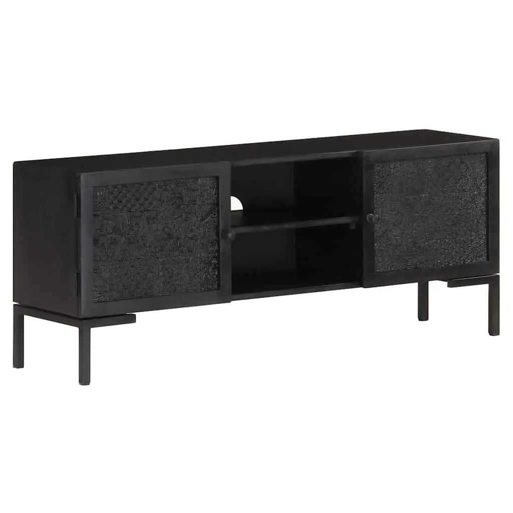 TV Cabinet Solid Wood Storage Unit 115cm Black