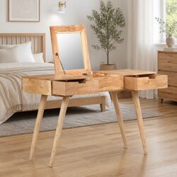 Dressing Table with Integrated Mirror and Solid Wood Design