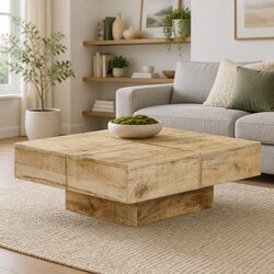80x80x28 cm Coffee Table in Brown Solid Mango Wood