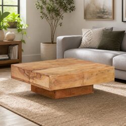 Coffee Table 80x80x28 cm - Solid Acacia Wood, Brown