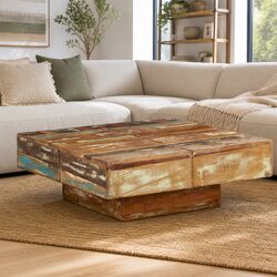 Reclaimed Wood Coffee Table 80x80x28 cm, Brown Accent Table