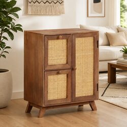 Solid Mango Wood Sideboard with Drawers and Door