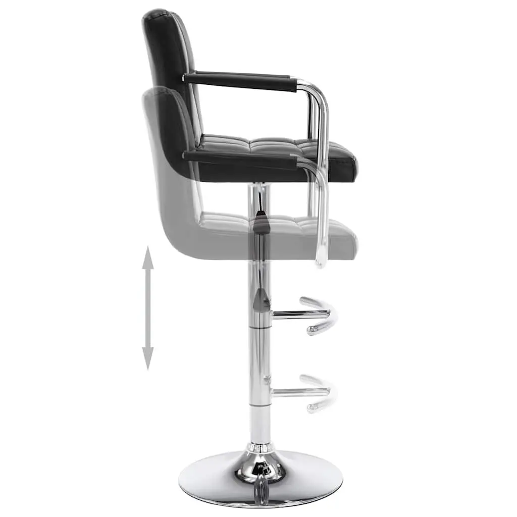 Bar Stools Adjustable Height Black Faux Leather 2 Piece Set