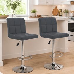 Set of 2 Modern Grey Bar Stools with Footrest