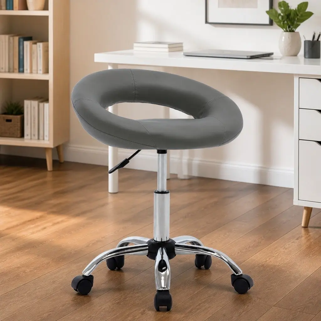 Office Chair Adjustable Height Grey Faux Leather Padded Backrest